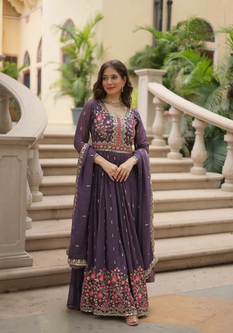 Onion Sequin Work Georgette Kurta Set