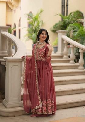 Coffee Sequin Work Georgette Kurta Set