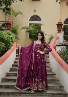 Wine Sequin Work Chinon Kurta Set