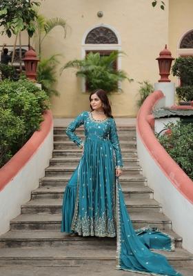 Blue Sequin Work Chinon Kurta Set