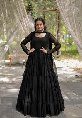 Black Sequin Work Georgette Anarkali With Dupatta