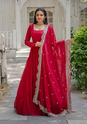 Pink Sequin Work Georgette Anarkali With Dupatta
