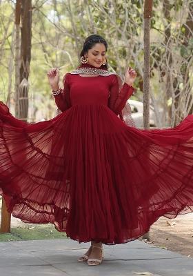 Maroon Sequin Work Georgette Anarkali With Dupatta