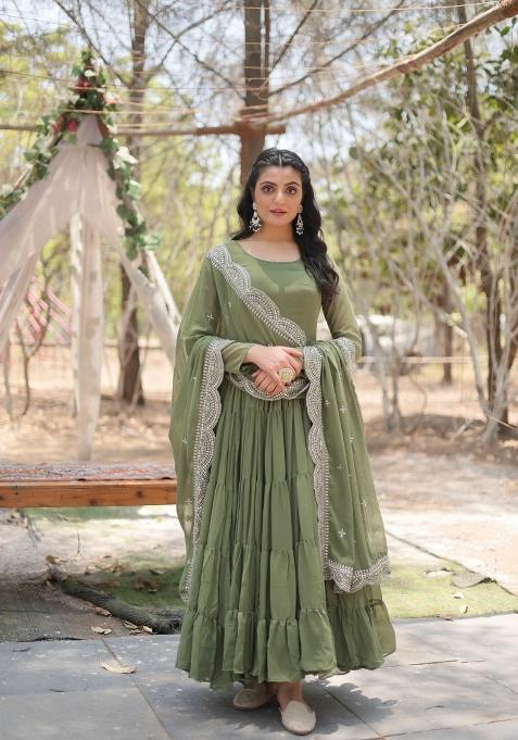 Mehendi Sequin Work Georgette Anarkali With Dupatta