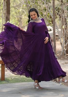 Purple Sequin Work Georgette Anarkali With Dupatta