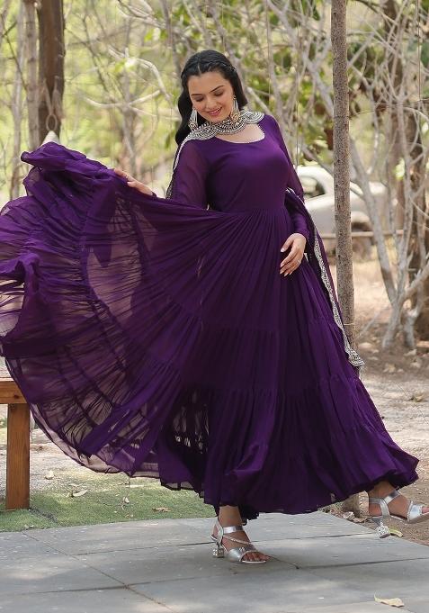 Purple Sequin Work Georgette Anarkali With Dupatta