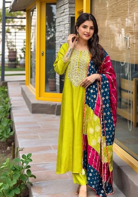 Multicolor Printed Silk Kurta Set