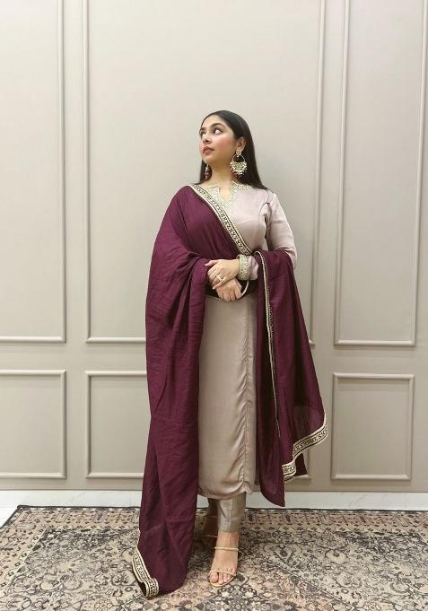 Multicolor Embroidered Roman Kurta Set