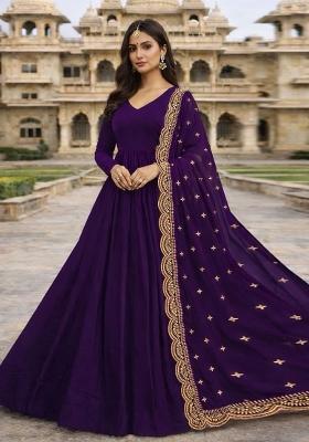 Purple Embroidered Georgette Kurta Set