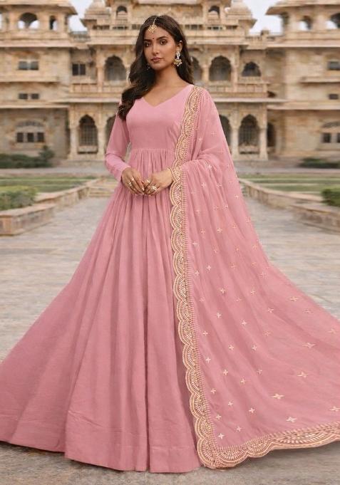 Light Pink Embroidered Georgette Kurta Set