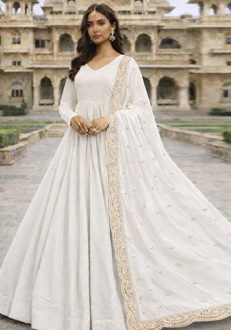 White Embroidered Georgette Kurta Set