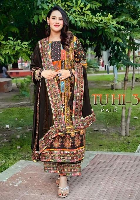 Black Printed Muslin Pakistani Suit