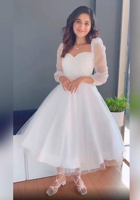 White Thread Work Organza Dress
