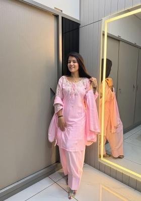 Baby Pink Beads Work Crepe Salwar Kameez