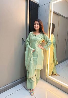 Green Beads Work Crepe Salwar Kameez