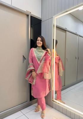 Rani Pink Embroidered Shimmer Salwar Kameez