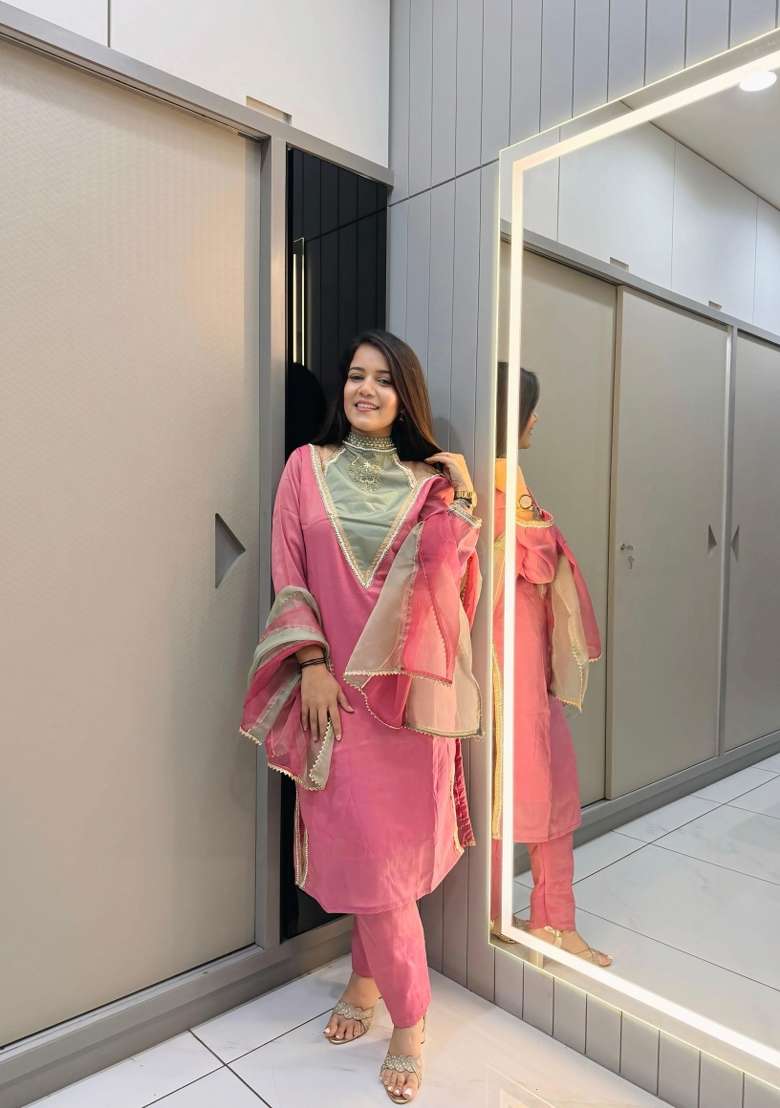 Rani Pink Embroidered Shimmer Salwar Kameez - Indya