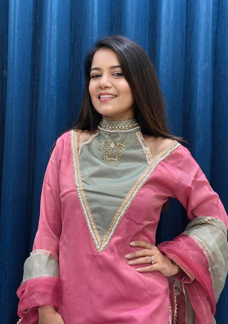 Rani Pink Embroidered Shimmer Salwar Kameez - Indya