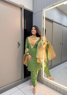 Parrot Green Embroidered Shimmer Salwar Kameez