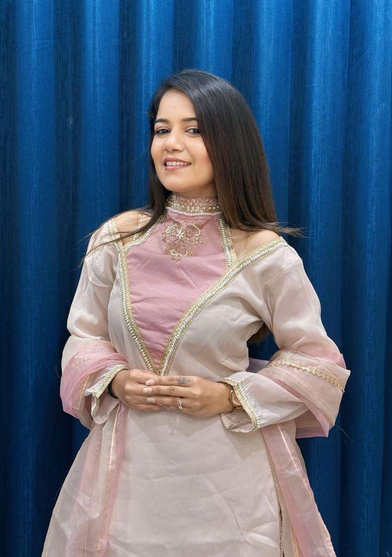Rose Embroidered Shimmer Salwar Kameez - Indya