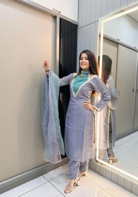 Blue Embroidered Shimmer Salwar Kameez
