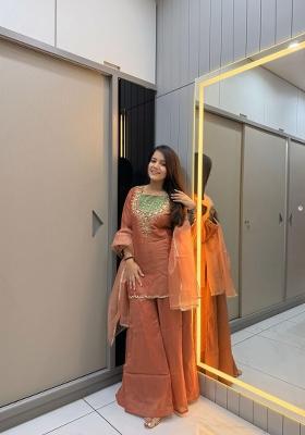 Dark Peach Moti Work Shimmer Salwar Kameez
