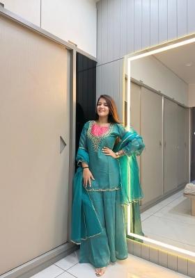 Sky Blue Moti Work Shimmer Salwar Kameez