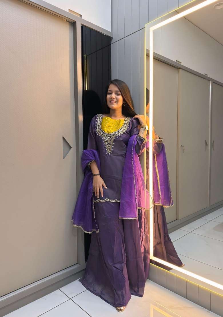 Purple Moti Work Shimmer Salwar Kameez - Indya
