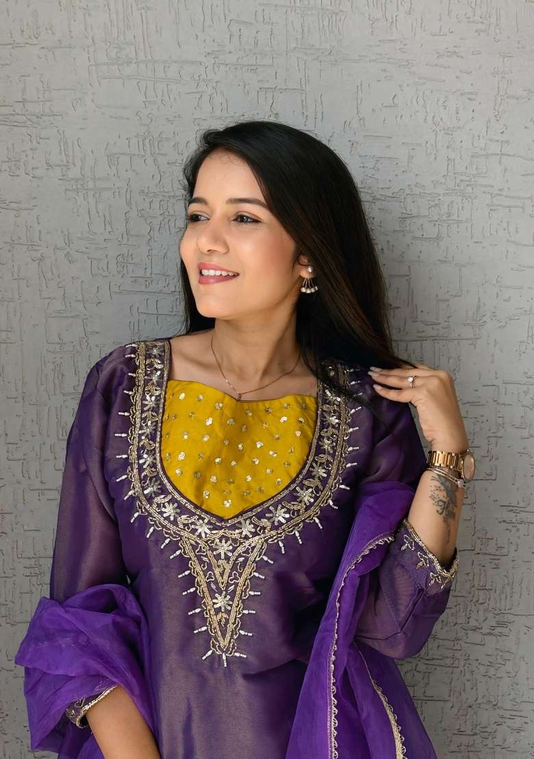 Purple Moti Work Shimmer Salwar Kameez - Indya
