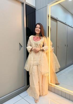 Cream Moti Work Shimmer Salwar Kameez
