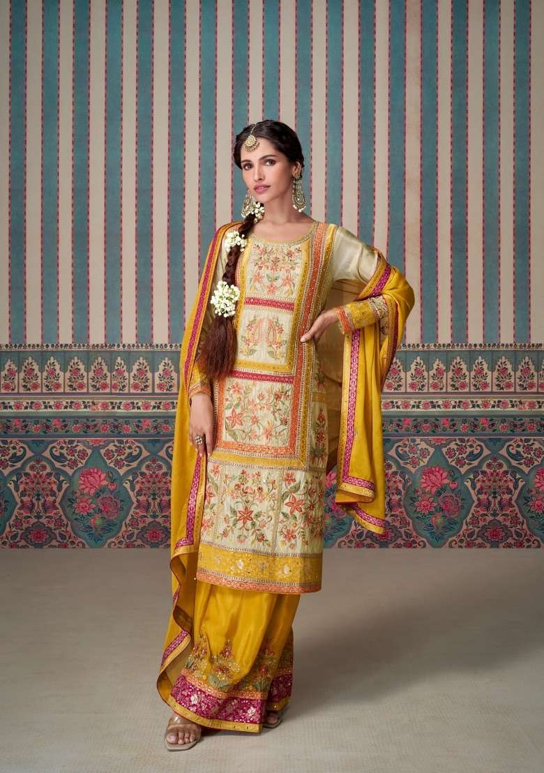 Cream Embroidered Silk Blend Salwar Kameez - Indya