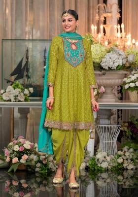 Green Embroidered Silk Blend Dhoti Suit