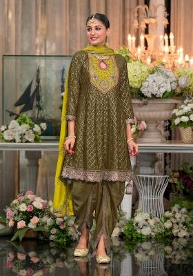Mehendi Embroidered Silk Blend Dhoti Suit