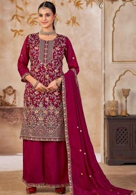 Maroon Embroidered Silk Salwar Kameez