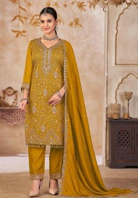 Mustard Embroidered Silk Blend Salwar Kameez