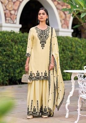 Beige Embroidered Silk Salwar Kameez