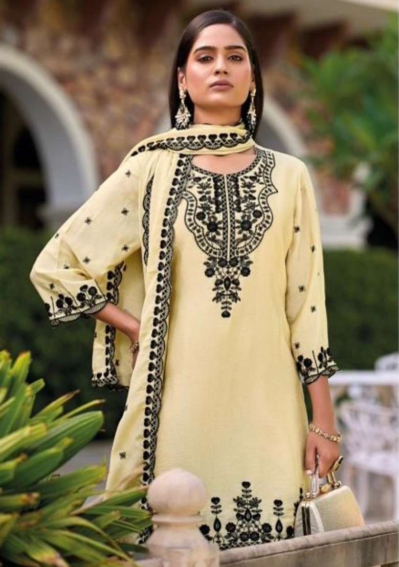 Beige Embroidered Silk Blend Salwar Kameez - Indya