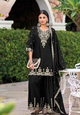 Black Embroidered Silk Salwar Kameez