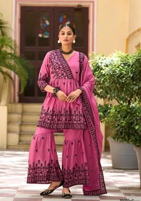 Rani Pink Embroidered Silk Sharara Set