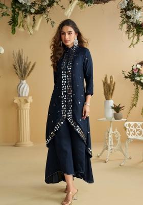 Black Mirror Work Silk Salwar Kameez