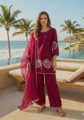 Maroon Embroidered Crepe Salwar Kameez
