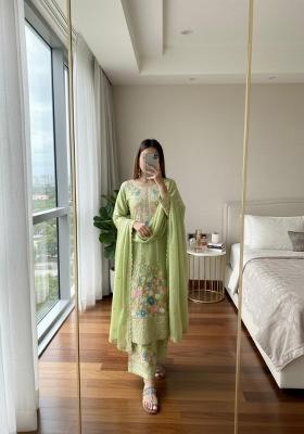 Green Embroidered Silk Blend Salwar Kameez