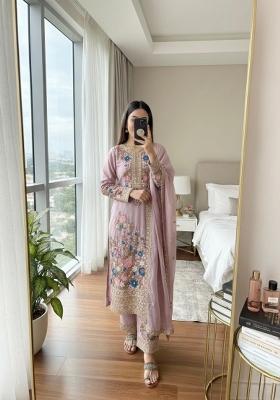 Lavender Embroidered Silk Blend Salwar Kameez