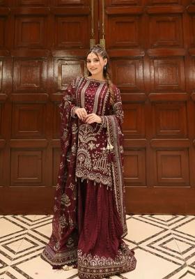 Maroon Embroidered Georgette Salwar Kameez