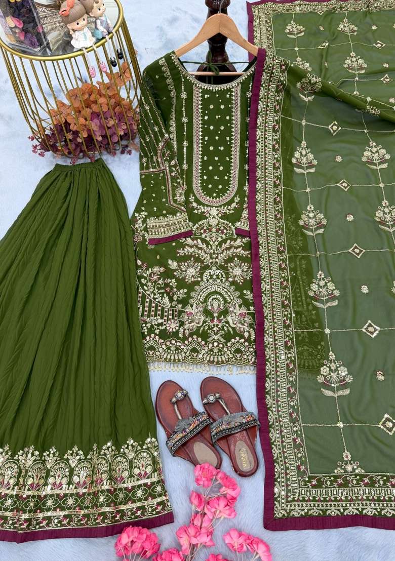 Mehendi Embroidered Georgette Salwar Kameez - Indya