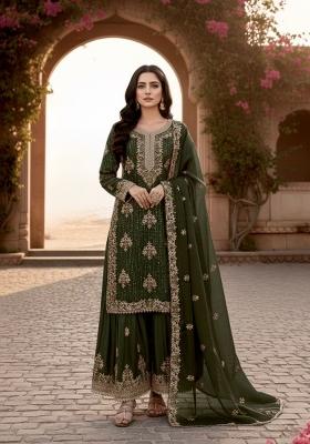 Mehendi Embroidered Silk Blend Salwar Kameez