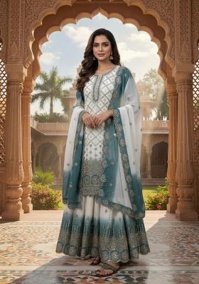 White Embroidered Georgette Salwar Kameez