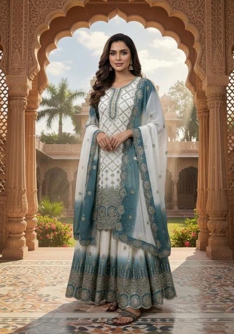 White Embroidered Georgette Salwar Kameez