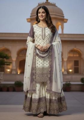 White Embroidered Georgette Salwar Kameez