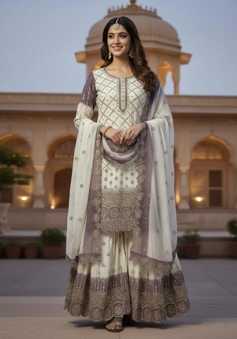 White Embroidered Georgette Salwar Kameez